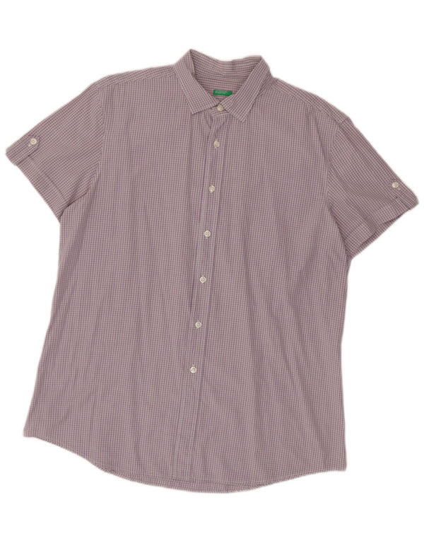 Benetton Herren Kurzarmhemd Large Purple Gingham