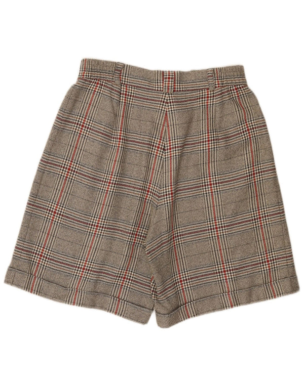 Vintage Damen High Waist Casual Shorts EU 42 Groß W32 Grau kariert