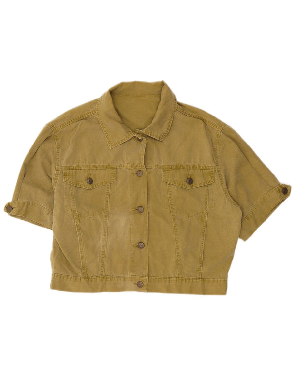 Blues Club Damen Crop Short Sleeve Denim Jacke UK 12 Medium Khaki Baumwolle