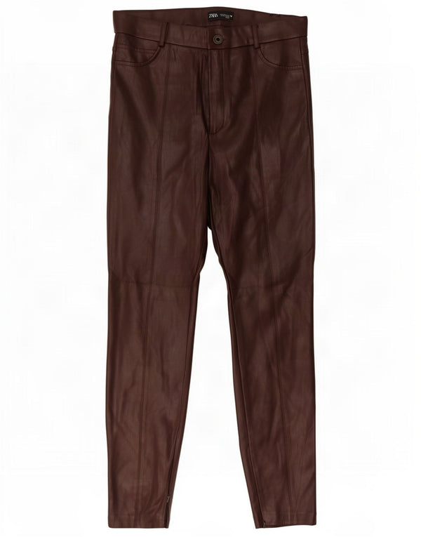 Zara Slim Damen-Hose aus Kunstleder, Größe L, W30, L29, Braun, Polyethylen