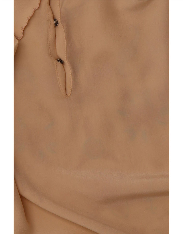 VINTAGE Damen Langarm-Hemdbluse EU 36 Kleine beige Blumenseide