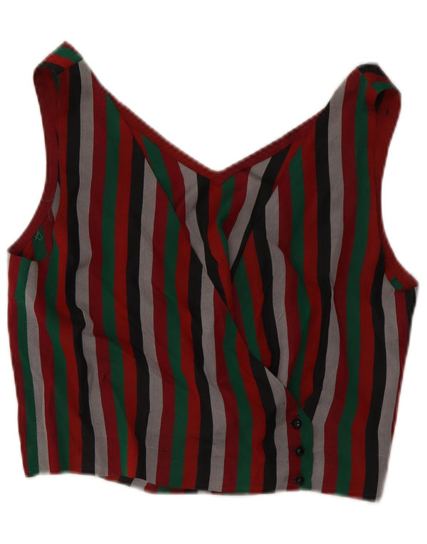 VINTAGE Damen Crop Shirt Bluse UK 12 Medium Mehrfarbig gestreift