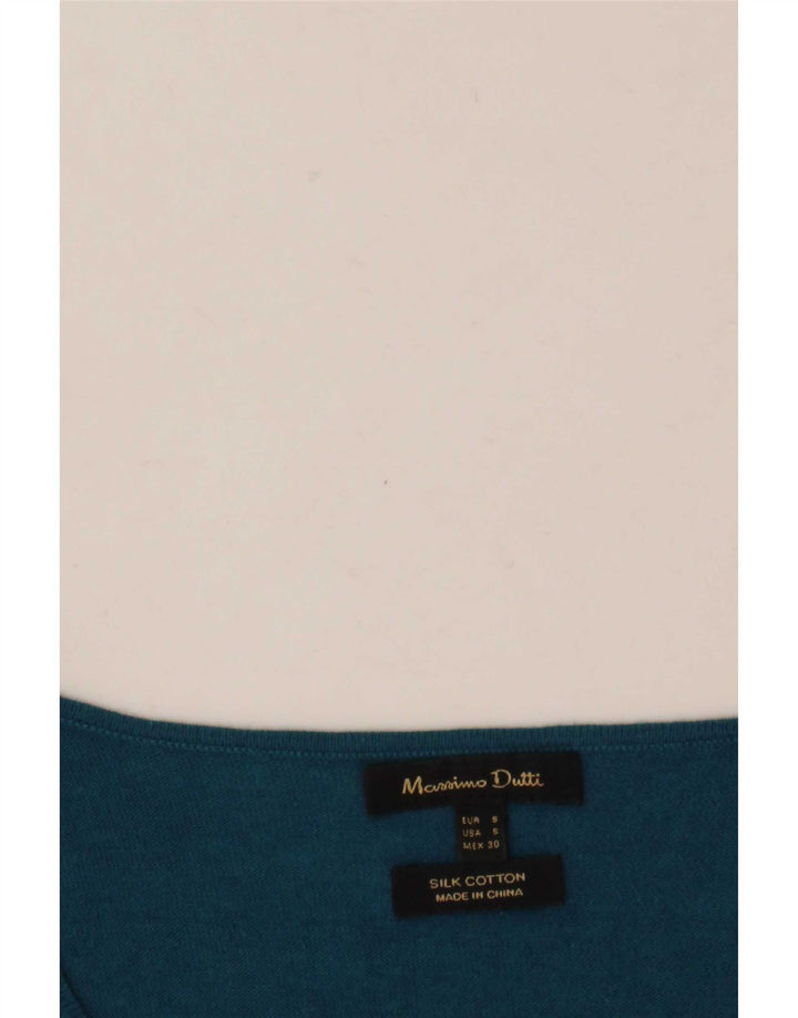 Massimo Dutti Damen-Pullover mit V-Ausschnitt, Gr. 10, Größe S, blaue Seide