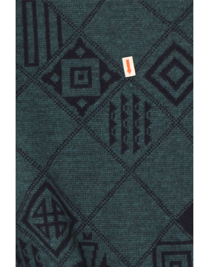 Lewinger Herren-Pullover mit V-Ausschnitt aus mittelgrüner, geometrischer Wolle