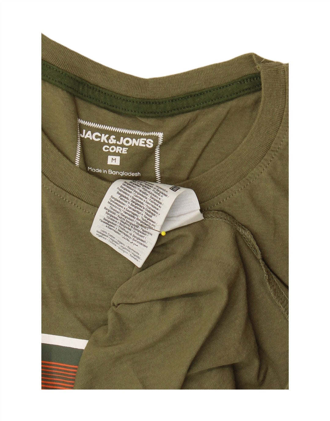 JACK & JONES Mens Core Graphic T-Shirt Top Medium Khaki Pinstripe Cotton