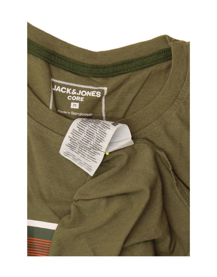 JACK & JONES Mens Core Graphic T-Shirt Top Medium Khaki Pinstripe Cotton
