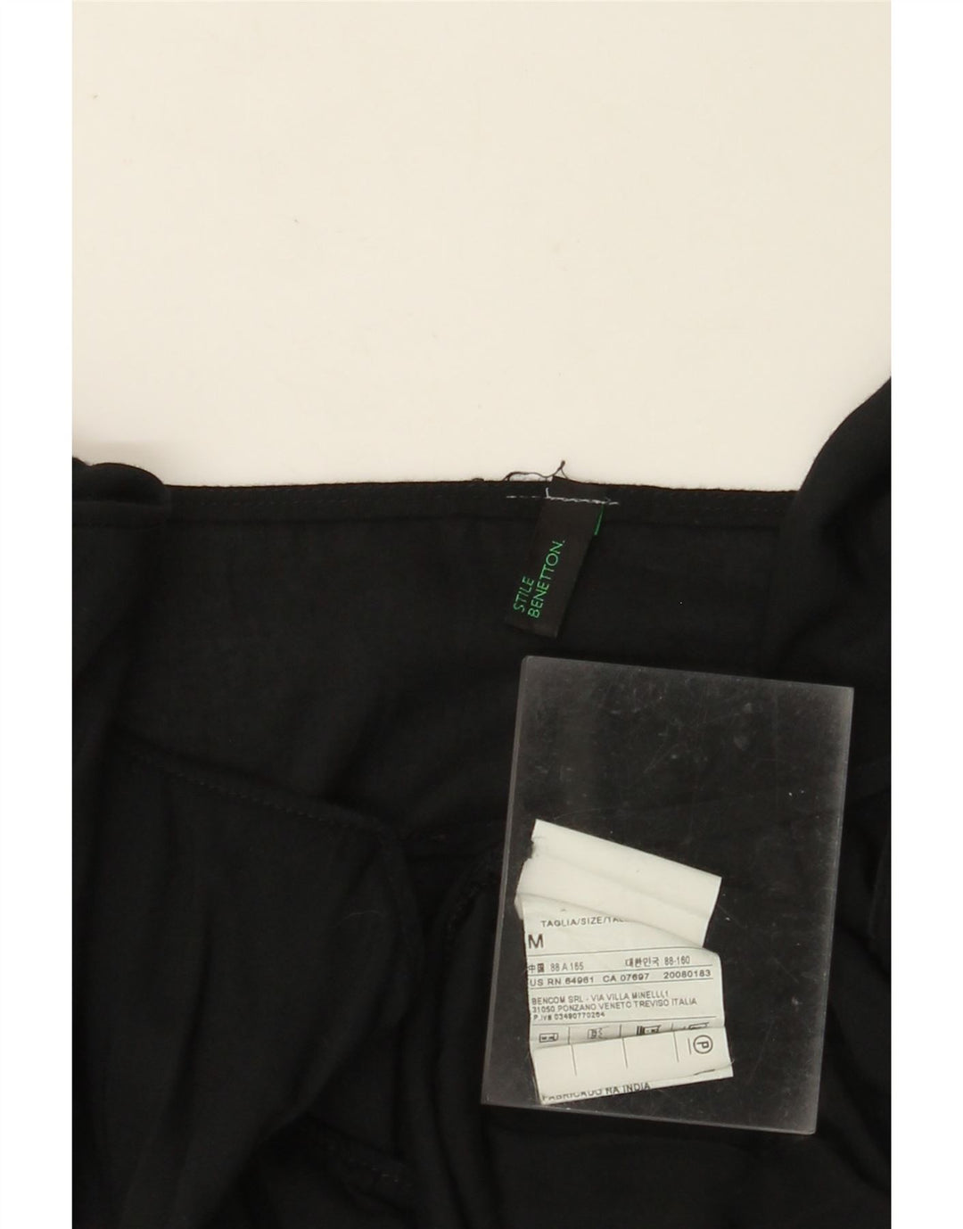 BENETTON Damen Langarm-Blusenoberteil UK 14 Mittelschwarze Viskose