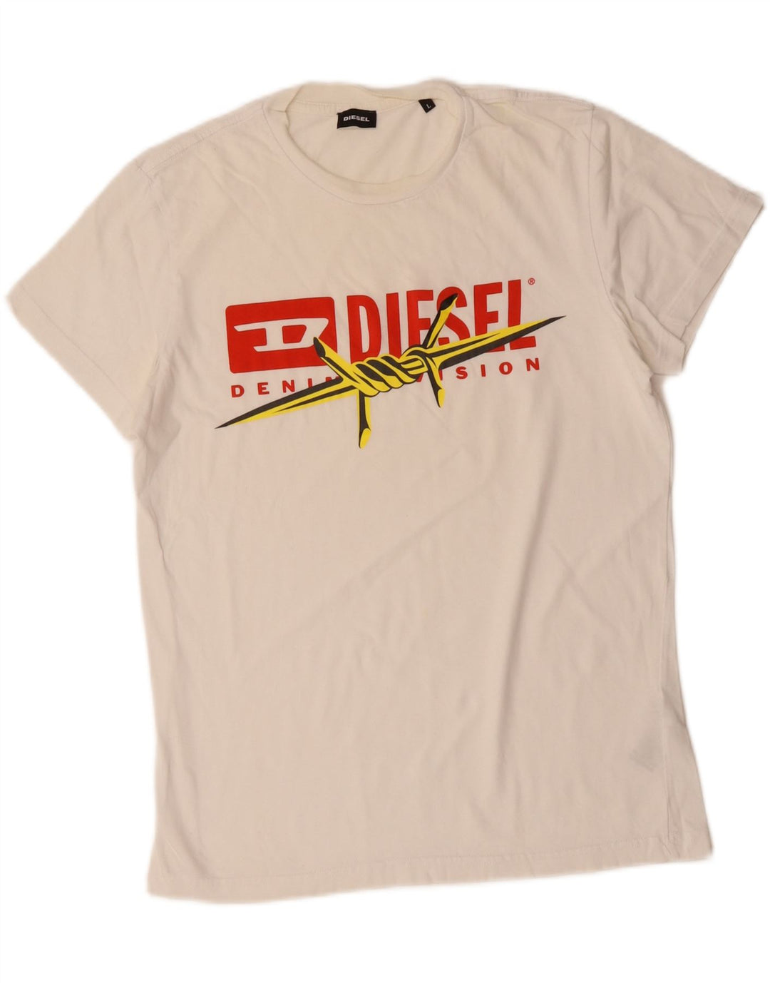 Diesel Herren-T-Shirt mit Grafik, groß, cremefarbene Baumwolle