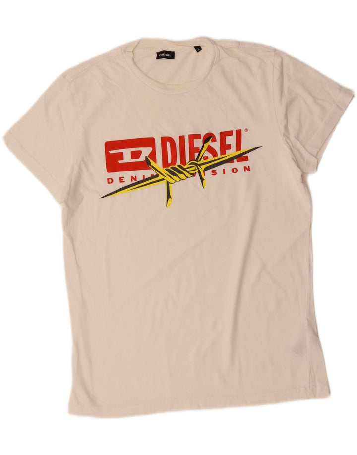 Diesel Herren-T-Shirt mit Grafik, groß, cremefarbene Baumwolle