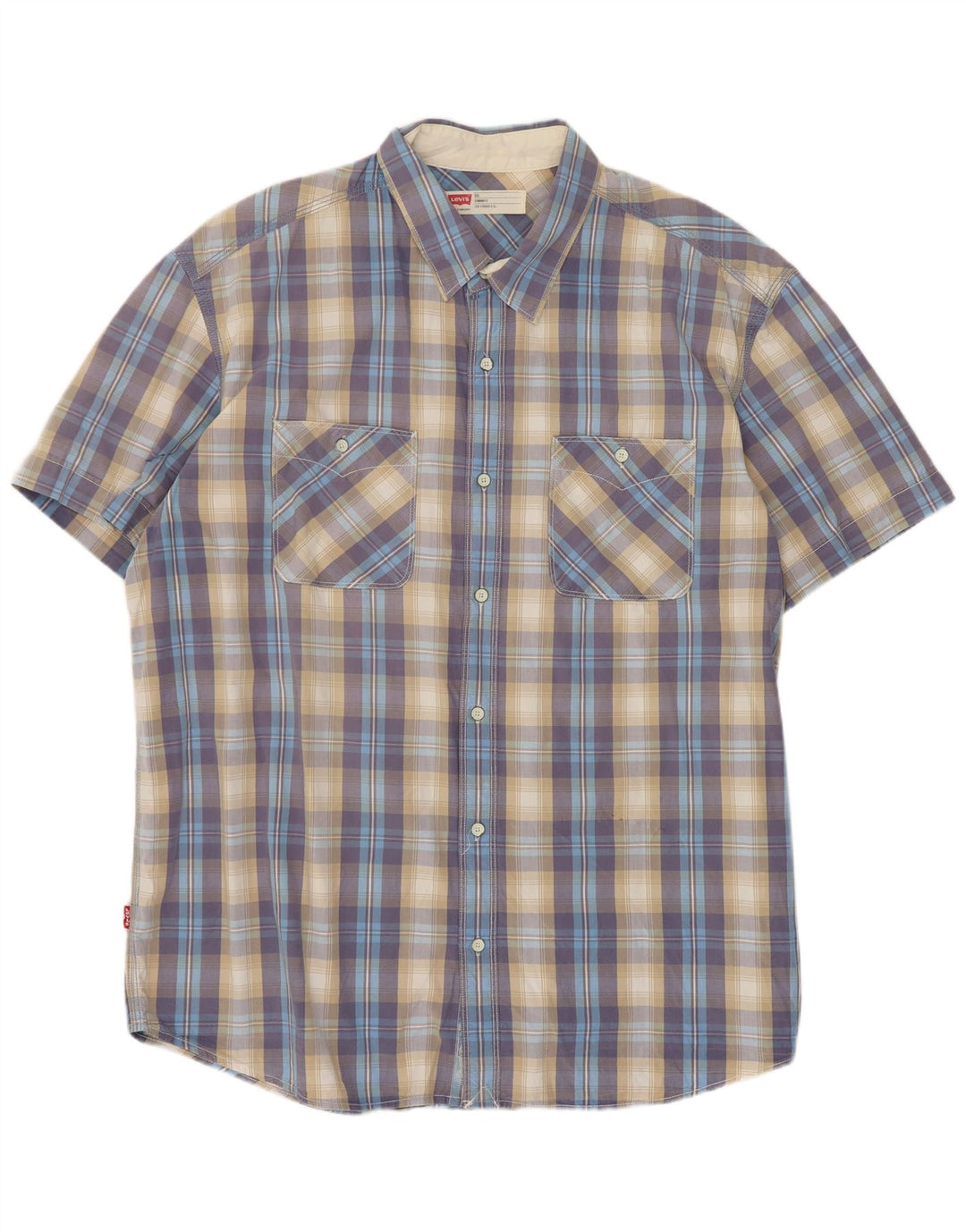 Levi's Herren-Hemd, kurzärmelig, Standard-Passform, 2XL, blau kariert, Baumwolle