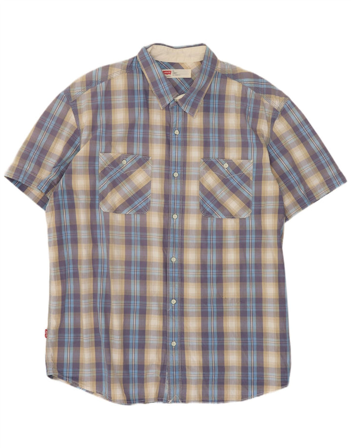 Levi's Herren-Hemd, kurzärmelig, Standard-Passform, 2XL, blau kariert, Baumwolle