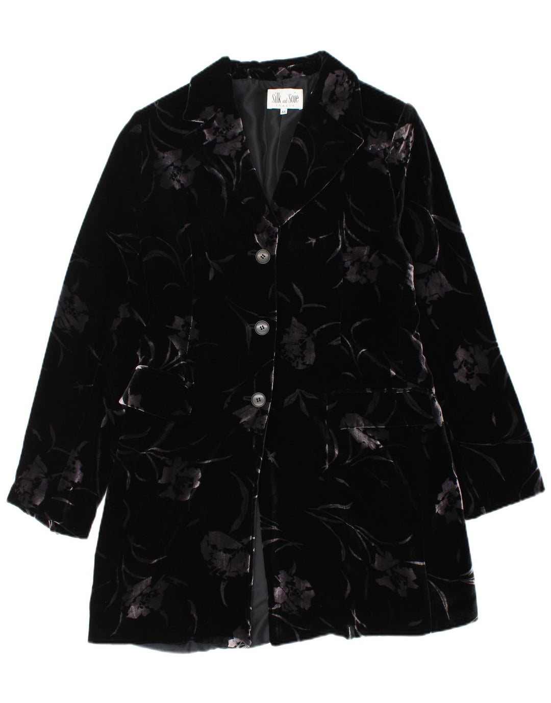 SILK AND SOIE 2-teiliges Damen-Set aus Samt mit 3 Knöpfen, Größe 44, mittelschwarz, geblümt