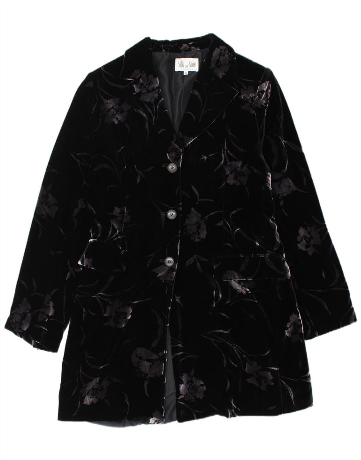 SILK AND SOIE 2-teiliges Damen-Set aus Samt mit 3 Knöpfen, Größe 44, mittelschwarz, geblümt