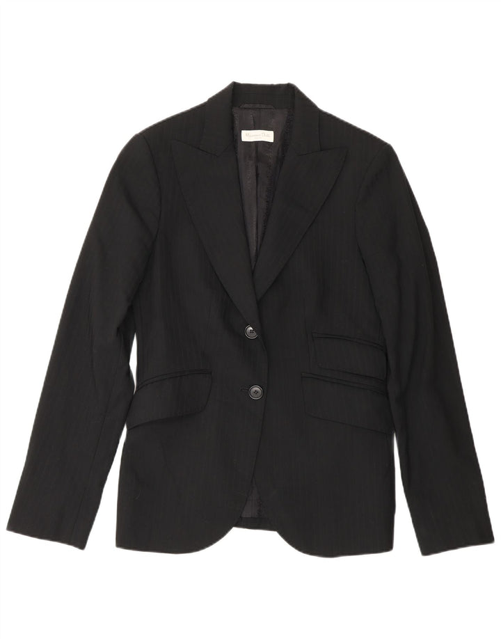 Massimo Dutti Damen 2-Knopf-Blazerjacke EU 38 Kleine schwarze Nadelstreifen