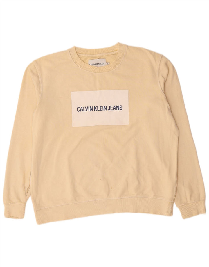Calvin Klein Jeans Herren-Sweatshirt mit Grafik, groß, beige Baumwolle