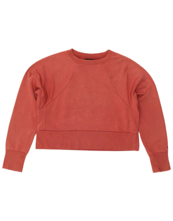 NIKE Womens Dri Fit Oversized Graphic Sweatshirt Pullover UK 6 XS Rote Baumwolle