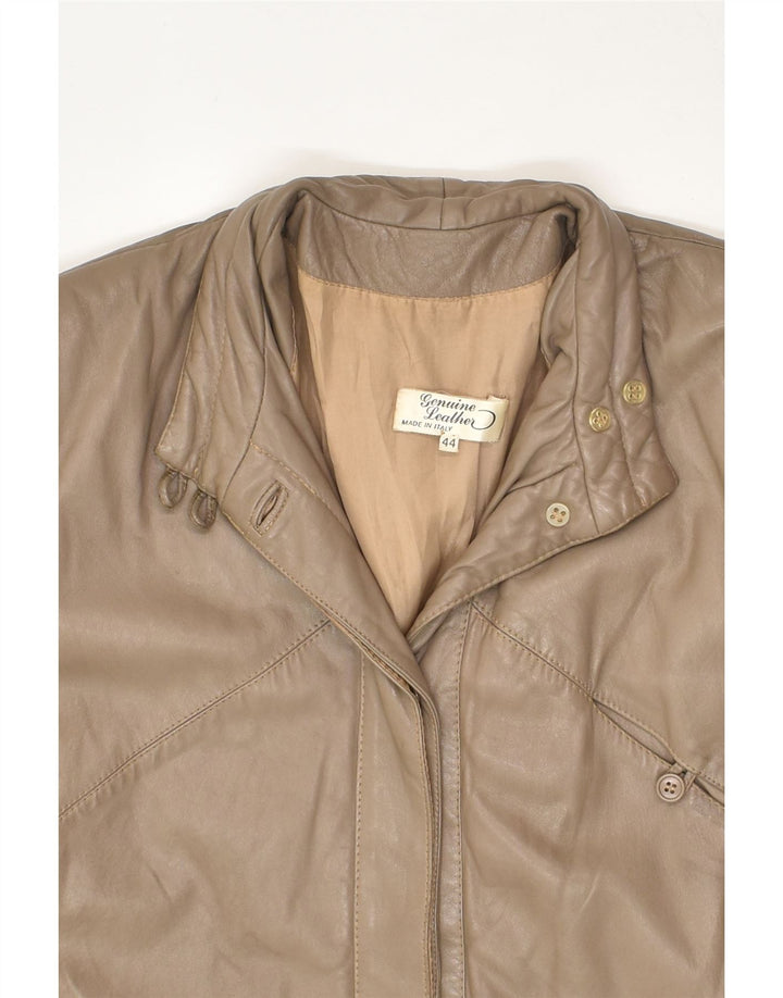 VINTAGE Womens Leather Coat IT 44 Medium Beige Leather | Vintage Vintage | Thrift | Second-Hand Vintage | Used Clothing | Messina Hembry 