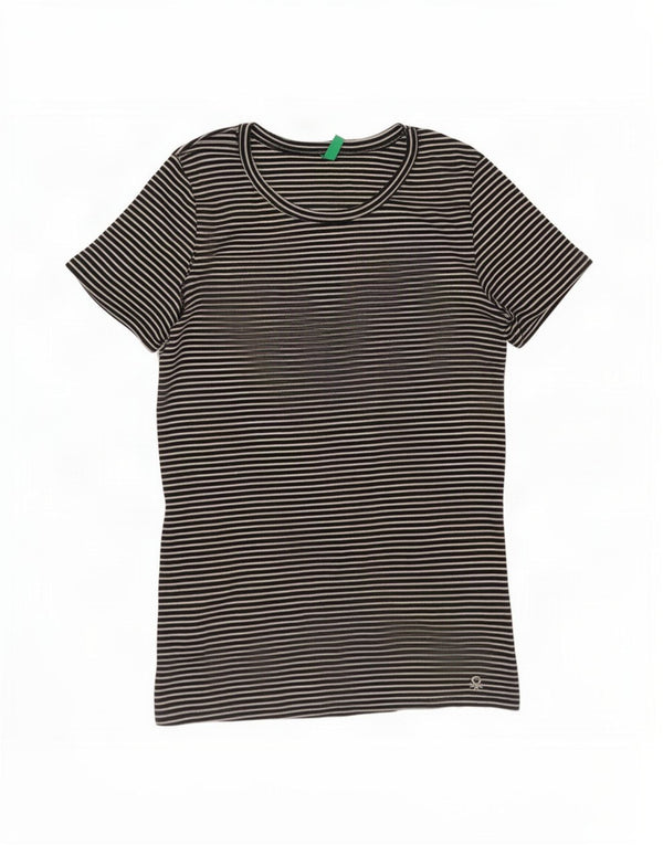 Benetton Damen T-Shirt Top UK 14 Large Marineblau gestreift aus Baumwolle