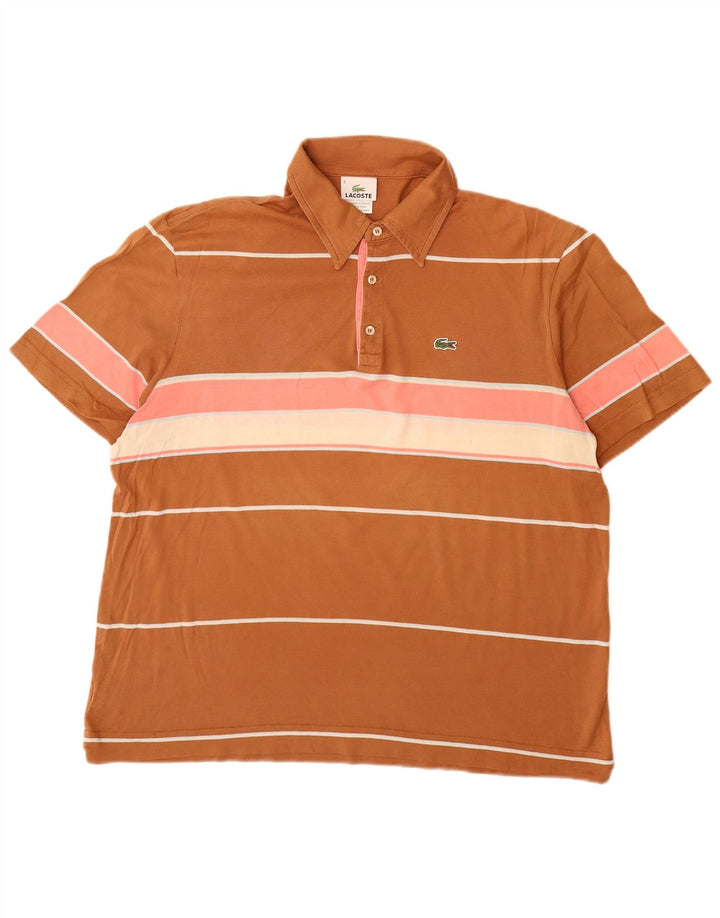Lacoste Herren-Poloshirt, Größe 6 XL, braun gestreifte Baumwolle