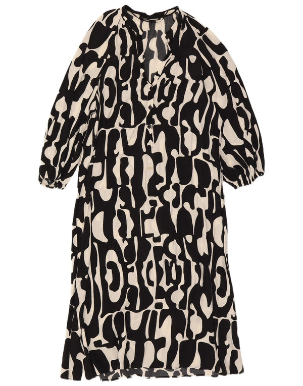 Zara Damen Maxikleid mit 3/4-Ärmeln, gestuft, Gr. 46, groß, schwarz, geometrisch