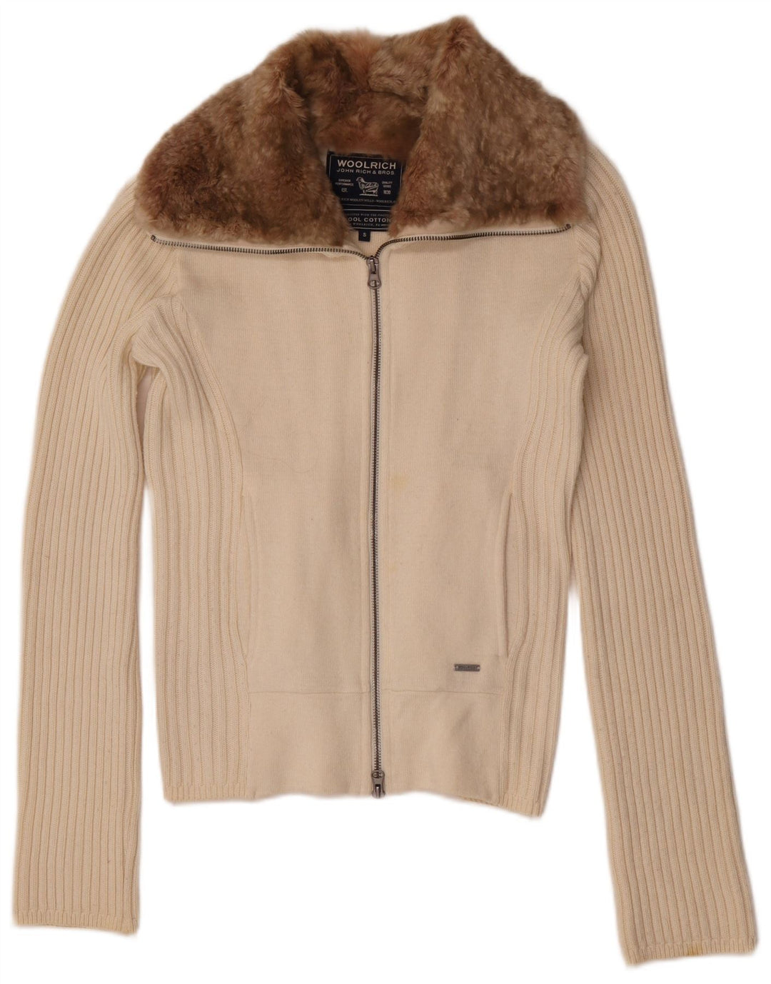 Woolrich Damen-Cardigan-Pullover UK 10 Small Off White Cotton