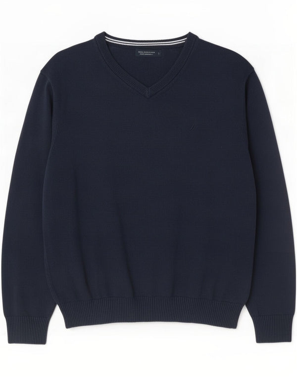 Nautica Herren-Pullover mit V-Ausschnitt, XL, marineblaue Baumwolle