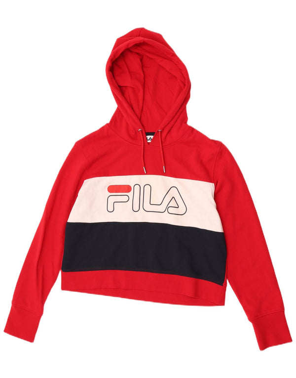 Fila Damen Crop Graphic Hoodie Pullover UK 16 Large Rot Farbblock