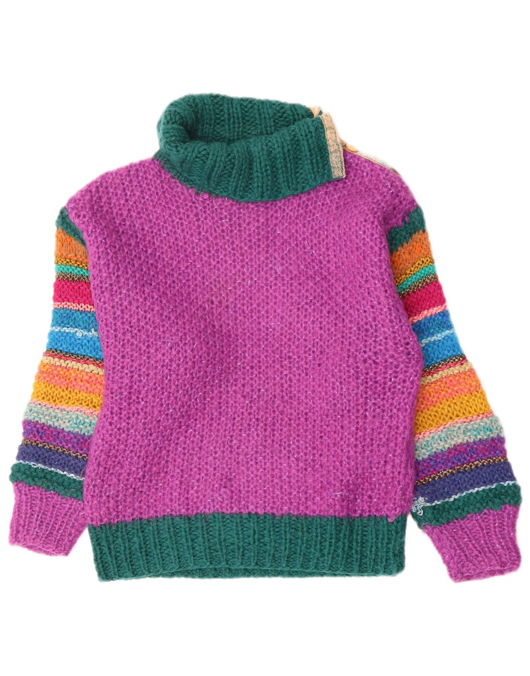 Vintage Damen Rollkragenpullover Pullover UK 12 Mittelrosa Farbblock