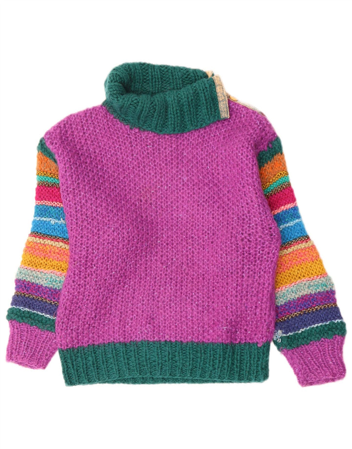Vintage Damen Rollkragenpullover Pullover UK 12 Mittelrosa Farbblock