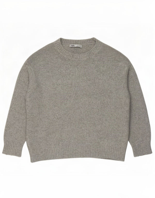 Zara Damen-Pullover, übergroß, U-Boot-Ausschnitt, Gr. 10, Small, Grau, Acryl