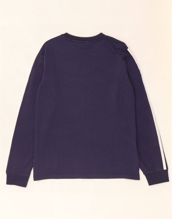 Adidas Damen Top Langarm UK 10 Small Marineblau Baumwolle
