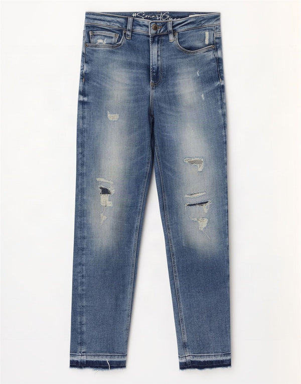 Guess Damen Distressed Slim Jeans W27 L28 Blau