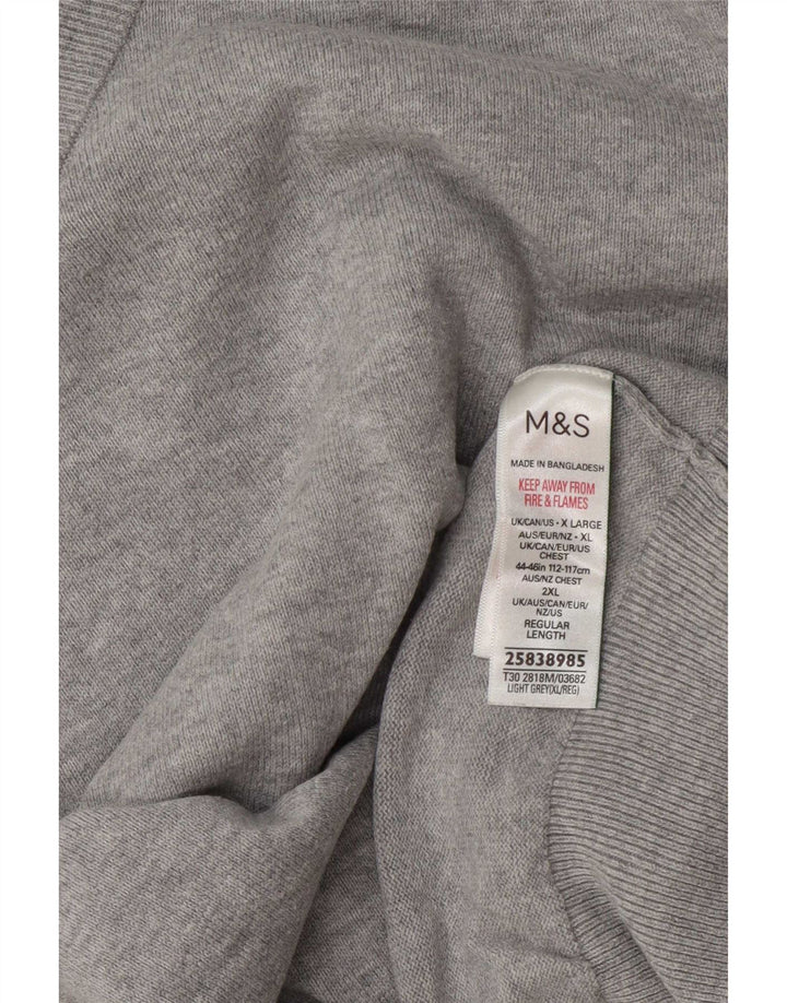 Marks & Spencer Herren-Pullover mit V-Ausschnitt, XL, grau gefleckte Baumwolle