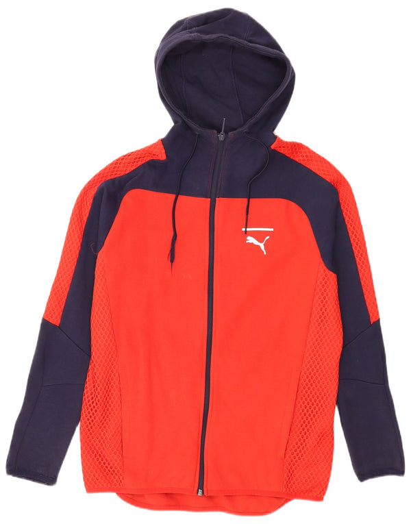 Puma Mens Zip Hoodie Sweater Small Red Colourblock Cotton