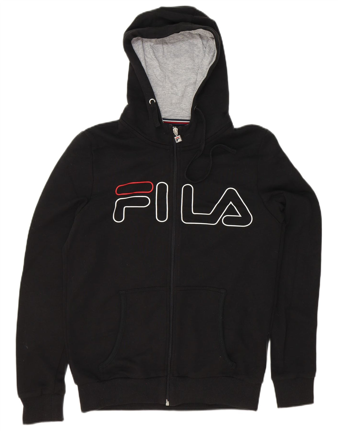 FILA Mens Graphic Zip Hoodie Sweater Small Black Cotton