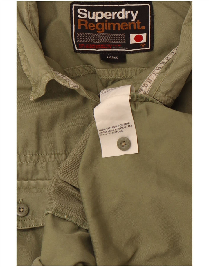 SUPERDRY Kurzarm-Militärhemd für Damen, UK 14, Größe L, Khaki, Baumwolle