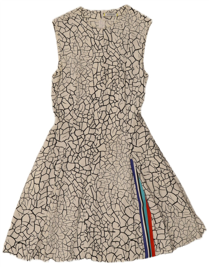 Iceberg Damen-Kleid mit abstraktem Muster, ärmellos, A-Linie, Größe 42, mittelweiß