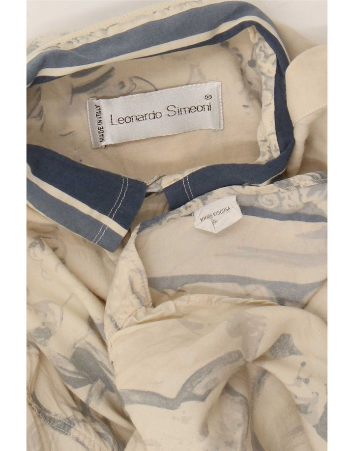 Vintage Herren-Hemd mit abstraktem Muster, Mittelbeige, Farbblock-Viskose