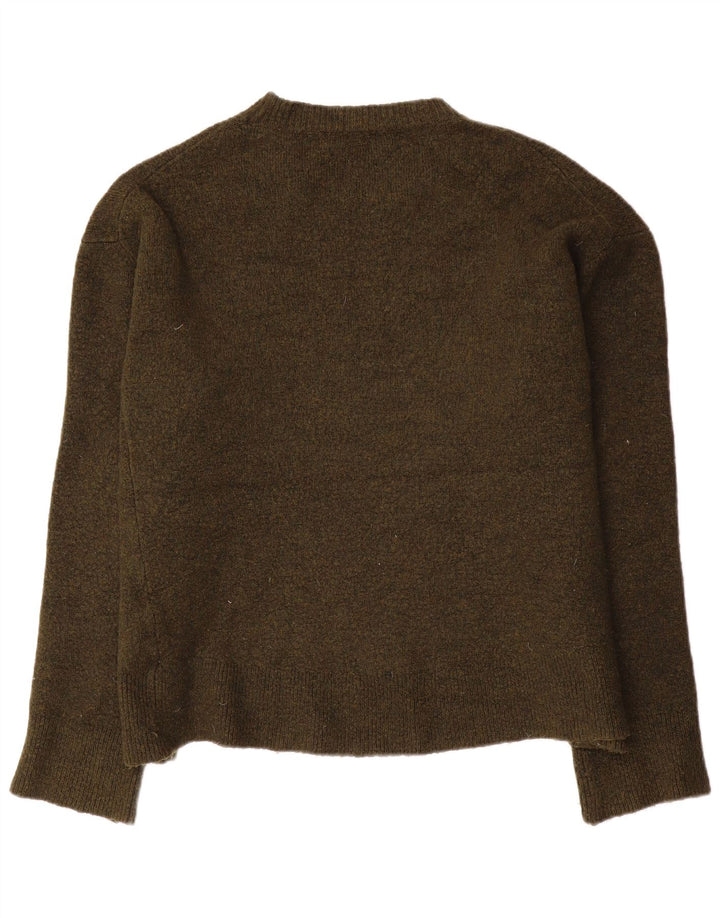 Zara Damen-Pullover, übergroß, Rundhalsausschnitt, Gr. 14, mittlere Khaki-Viskose