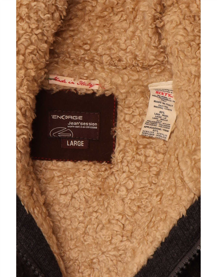 Energie Herren-Strick-Sherpa-Jacke, UK 40, große braun gefleckte Wolle