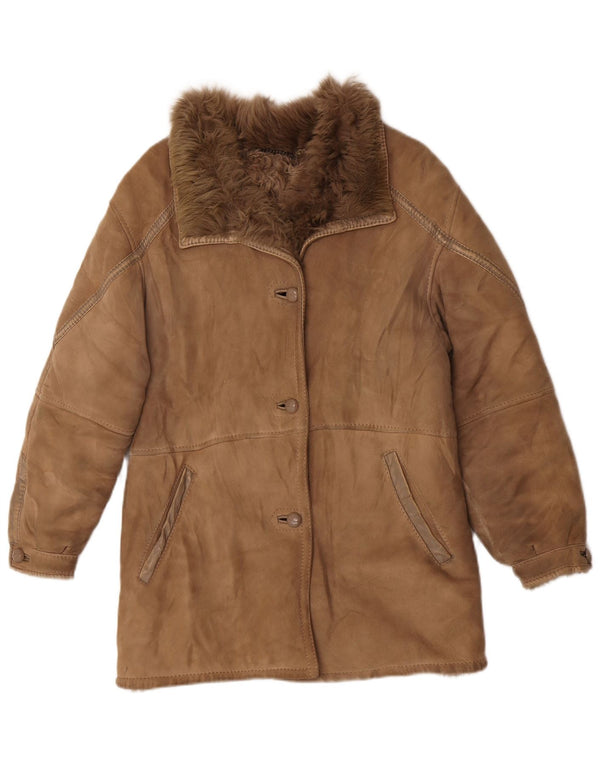 Vintage Damen Shearling Jacke IT 44 Medium Beige Shearling