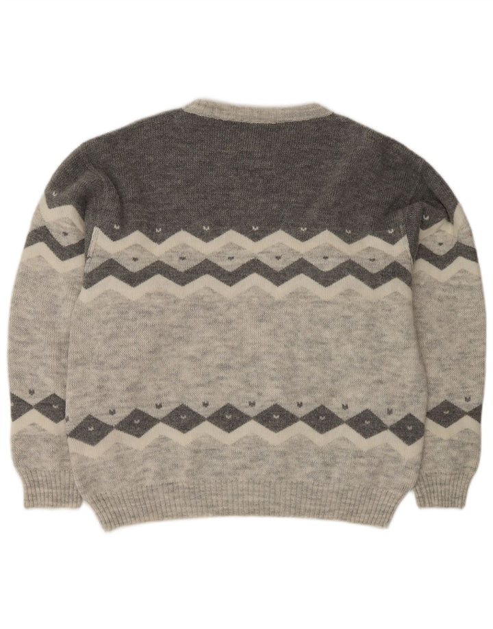 Vintage Herren-Pullover mit Rundhalsausschnitt, EU 50, Mittelgrau, Farbblock-Klassiker