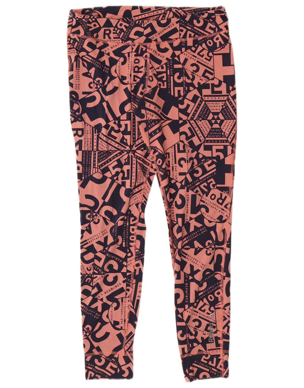 REEBOK Womens Graphic Leggings UK 16/18 Large Pink Geometrisch
