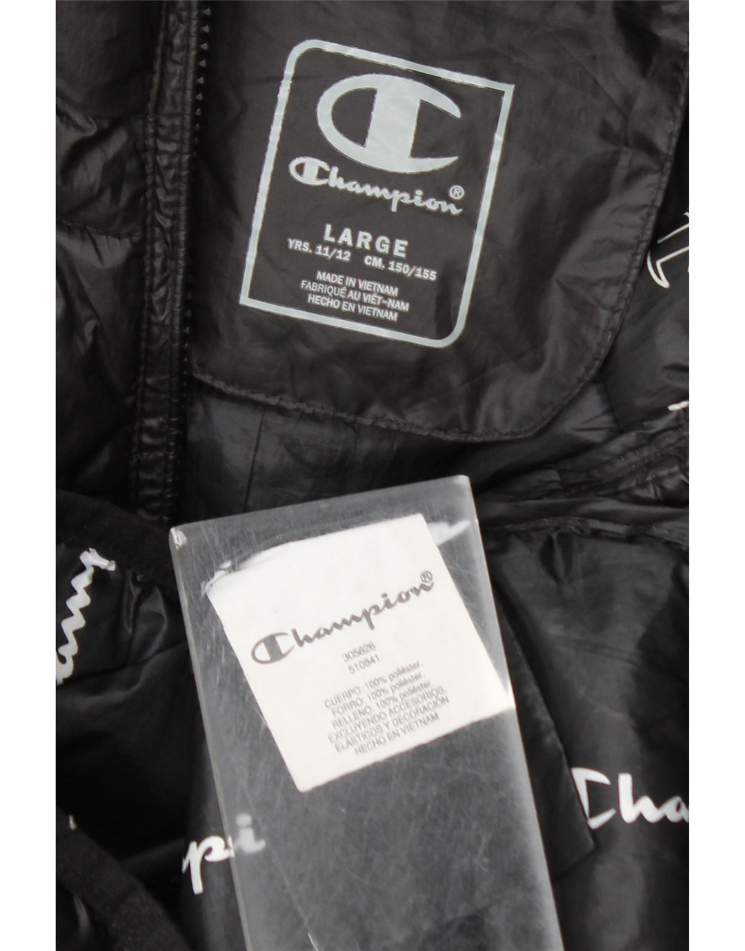 Champion Wattierte Jacke mit Kapuze für Jungen, 11–12 Jahre, Größe L, Schwarz, Polyester