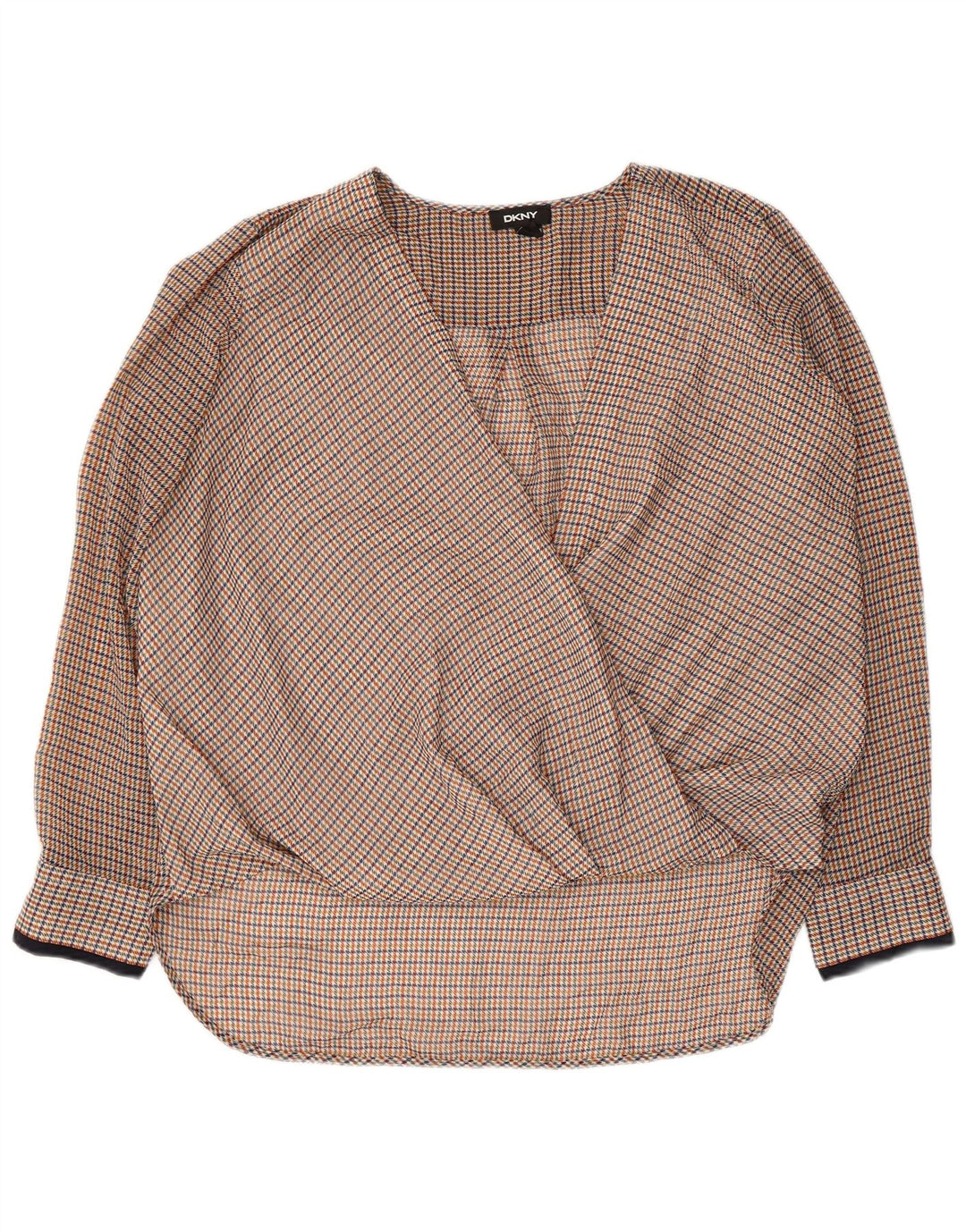 DKNY Damen-Blusenoberteil mit langen Ärmeln, Größe 46, mehrfarbig, Hahnentrittmuster