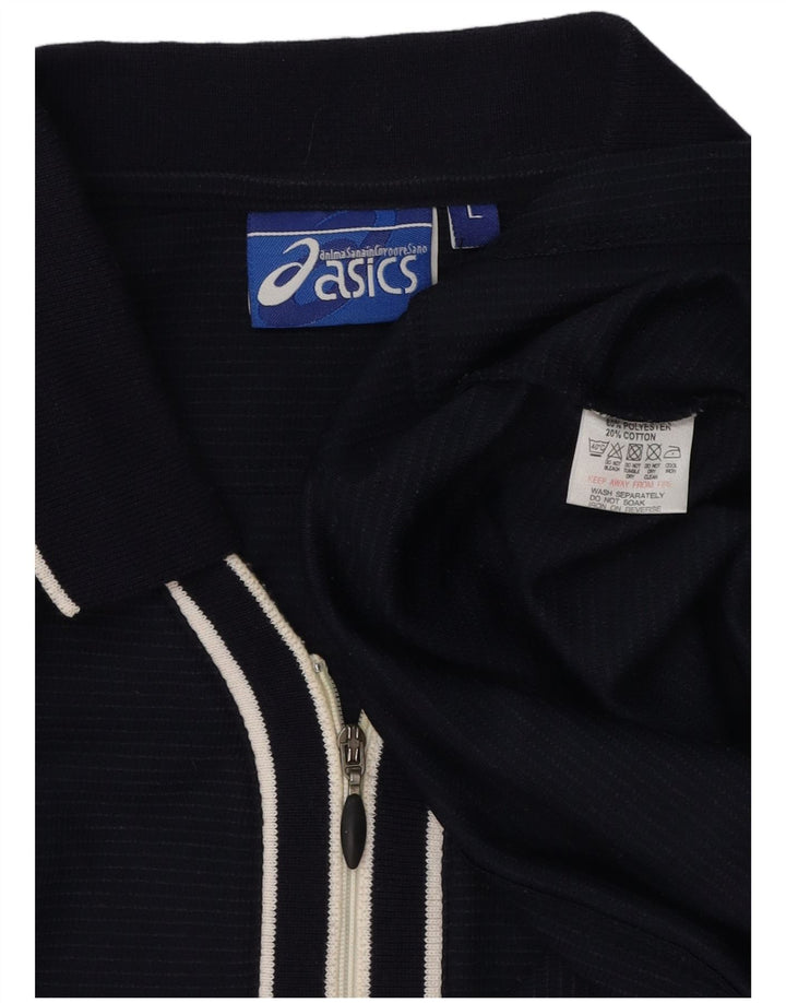 ASICS Herren-Poloshirt, groß, marineblau, Nadelstreifen-Baumwolle