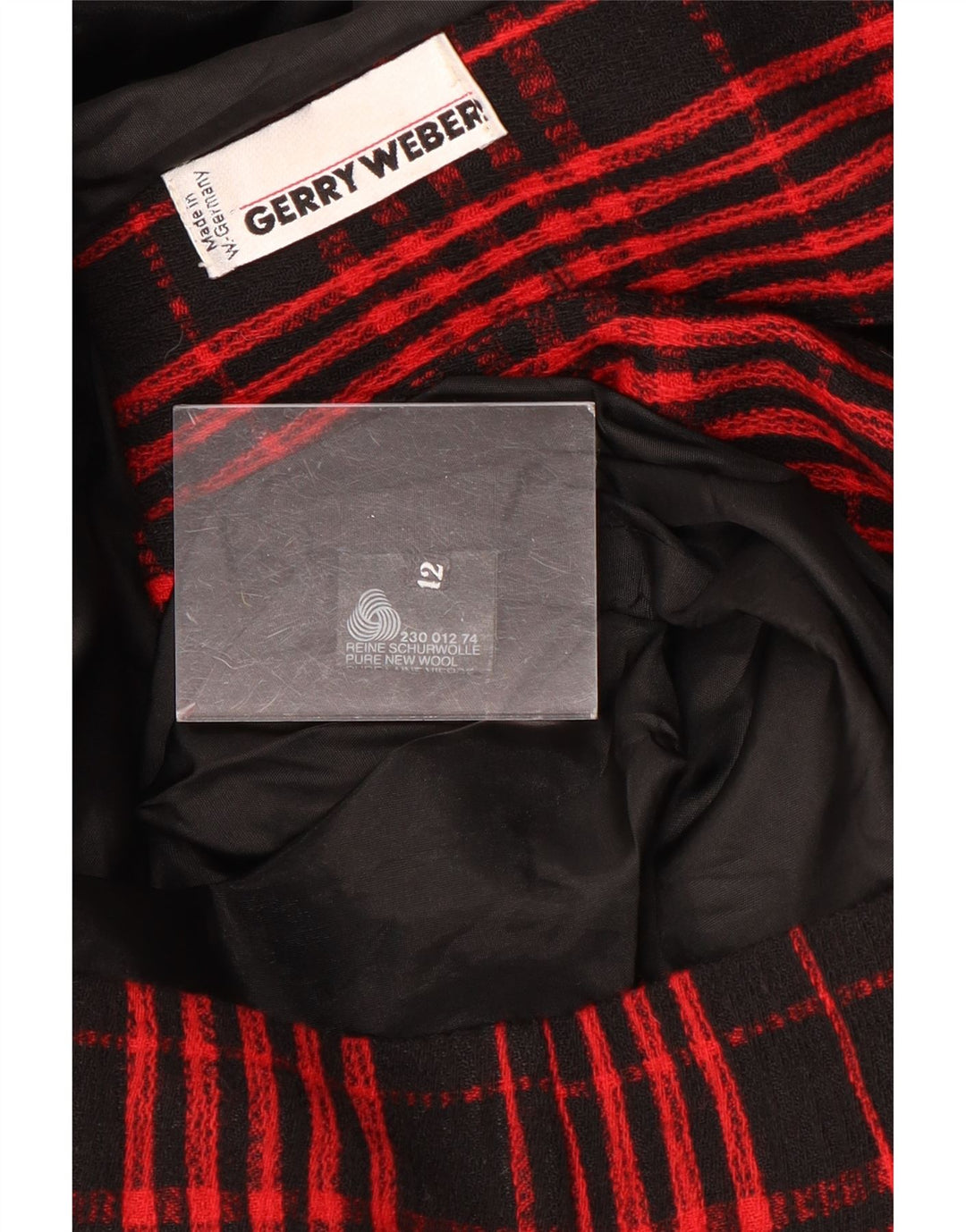 Gerry Weber Damen-Blazerjacke mit 7 Knöpfen, UK 12, mittelrot karierte Wolle