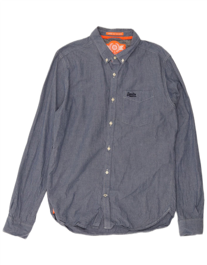 SUPERDRY Herren-Hemd, groß, aus blauer Baumwolle
