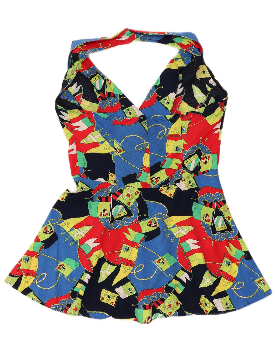 Vintage Damen Kleid mit abstraktem Muster und Neckholder, Größe M, mehrfarbig