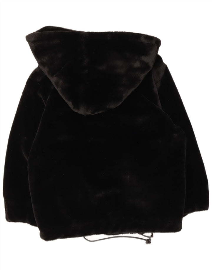 Basic Damen-Jacke aus Kunstpelz mit Kapuze, UK 16, Größe L, Schwarz, Modal